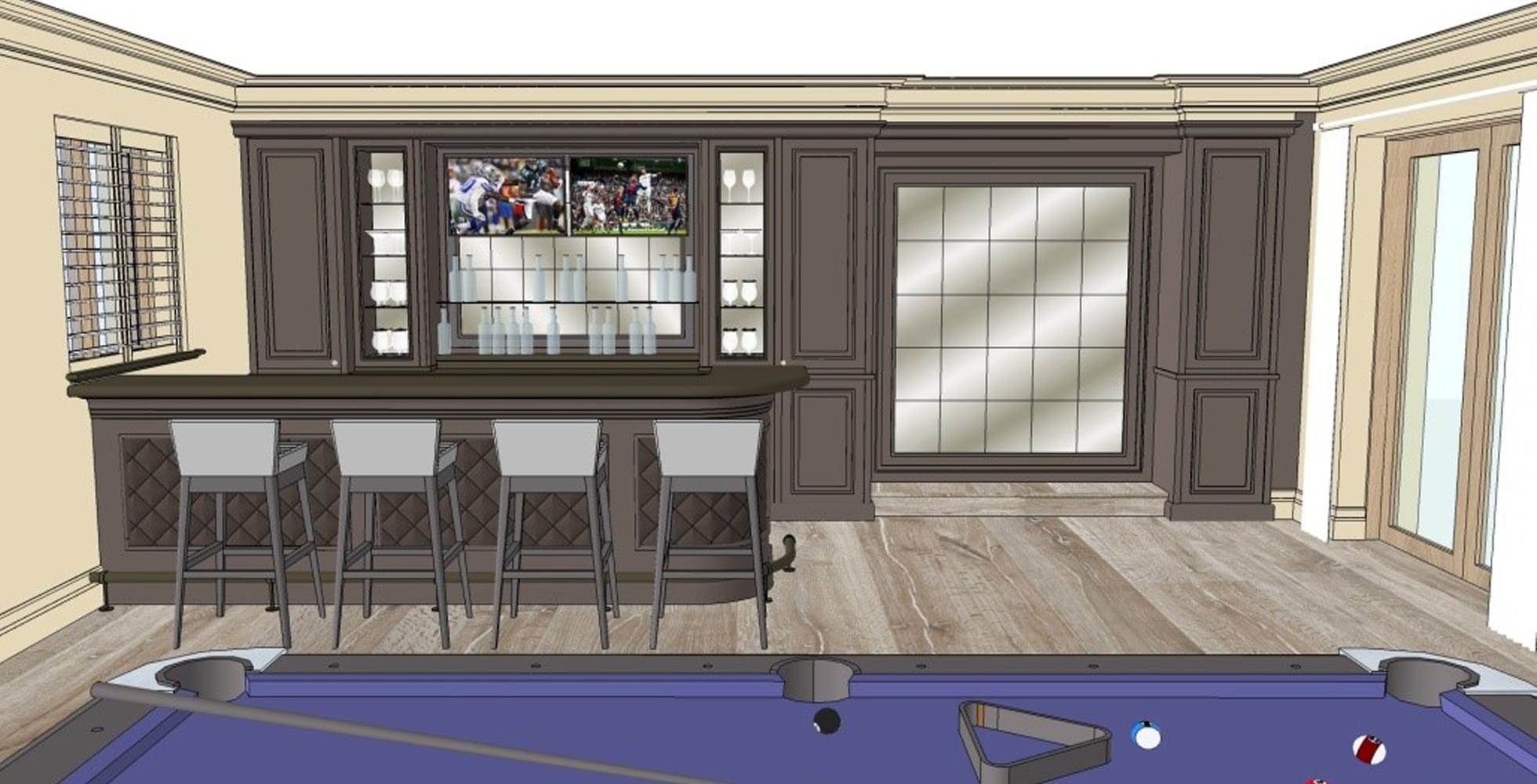 Sketch up image of bespoke bar